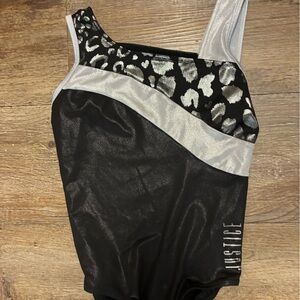 Justice Black and Silver Leopard Leotard